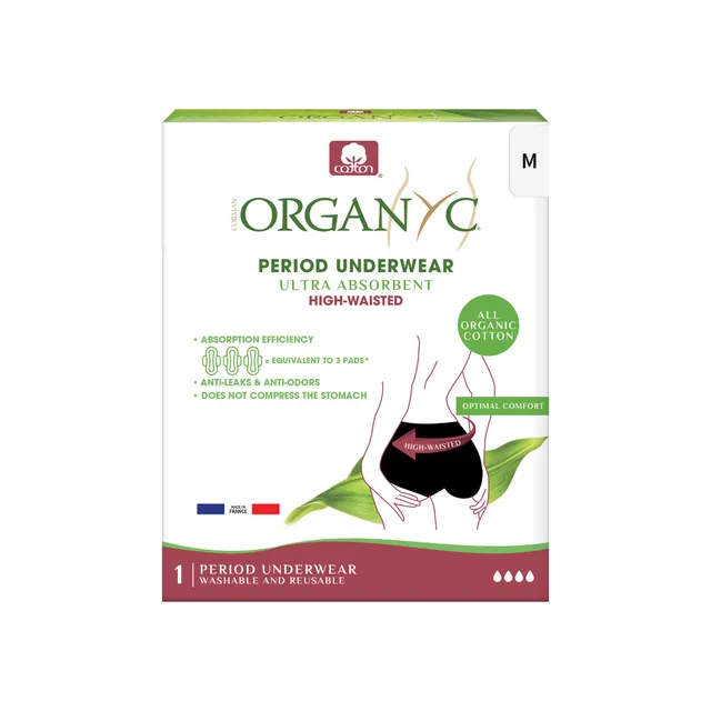 organyc-culotte-menstruelle-r-utilisable-coton-bio-taille-haute-noir-taille-m image 1
