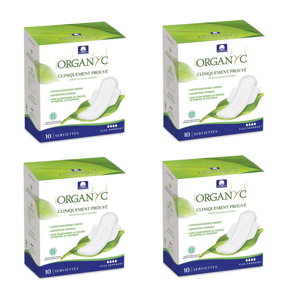 organyc-serviettes-hygi-niques-nuit-avec-ailettes-100-coton-bio-certifi-40-unit- image 1