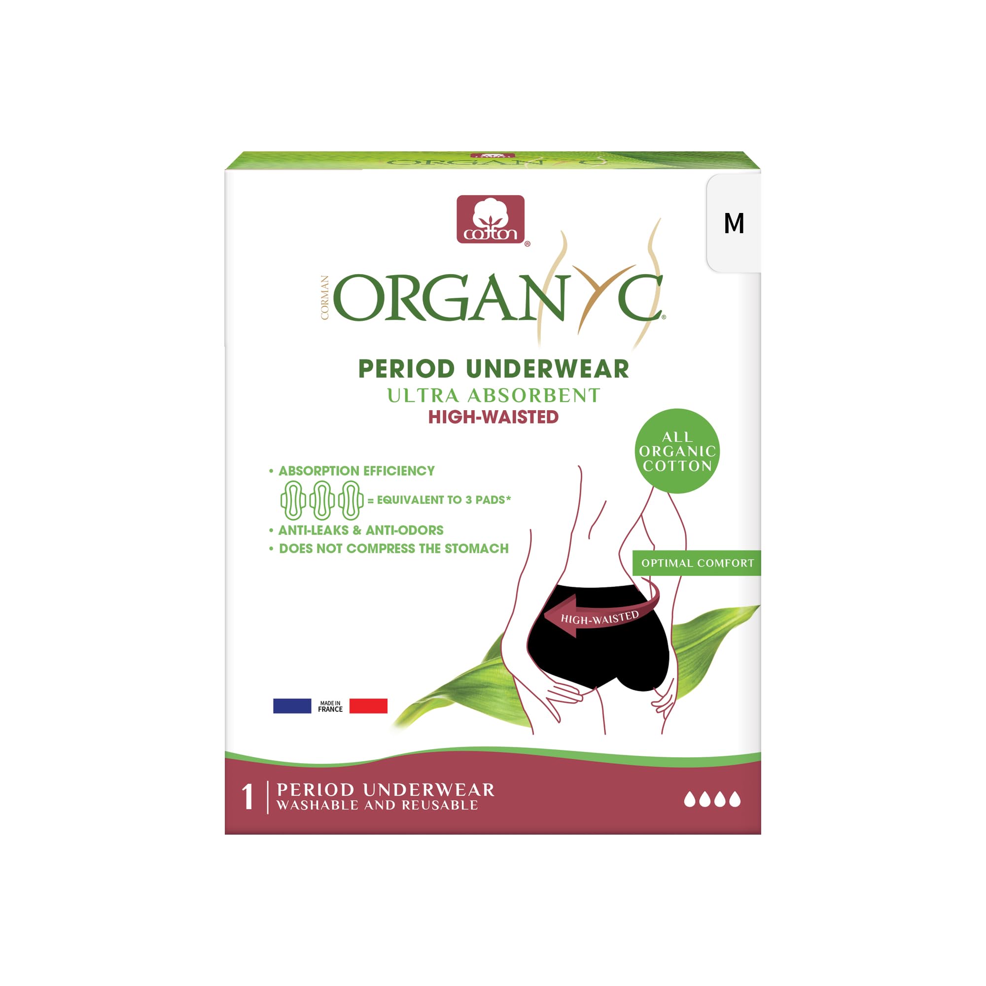 organyc-culotte-menstruelle-r-utilisable-coton-bio-taille-haute-noir-taille-m image 1