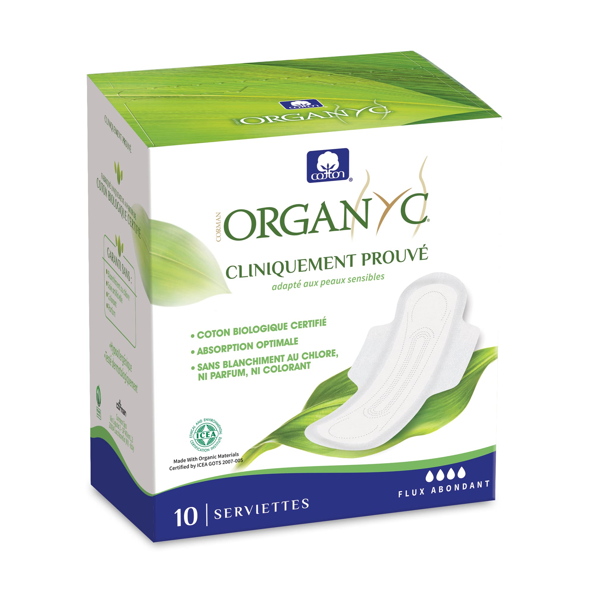 organyc-serviettes-hygi-niques-nuit-avec-ailettes-100-coton-bio-certifi-40-unit- image 2