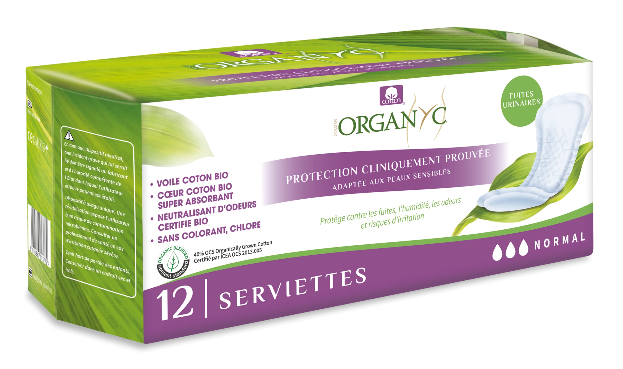 organyc-serviettes-pour-fuites-urinaires-normal-coton-100-certifi-flux-mod-r-12- image 2