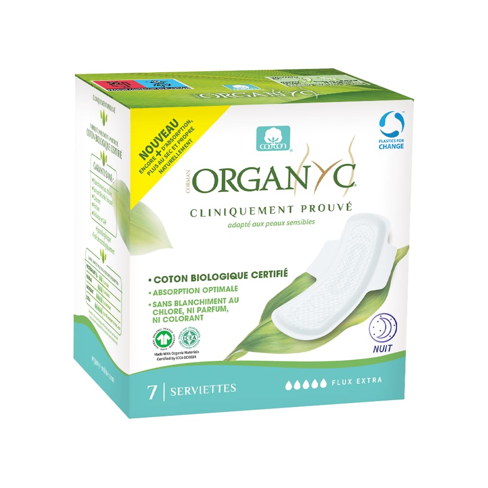 organyc-serviettes-hygi-niques-nuit-super-plus-avec-ailettes-en-coton-100-bio-1- image 1
