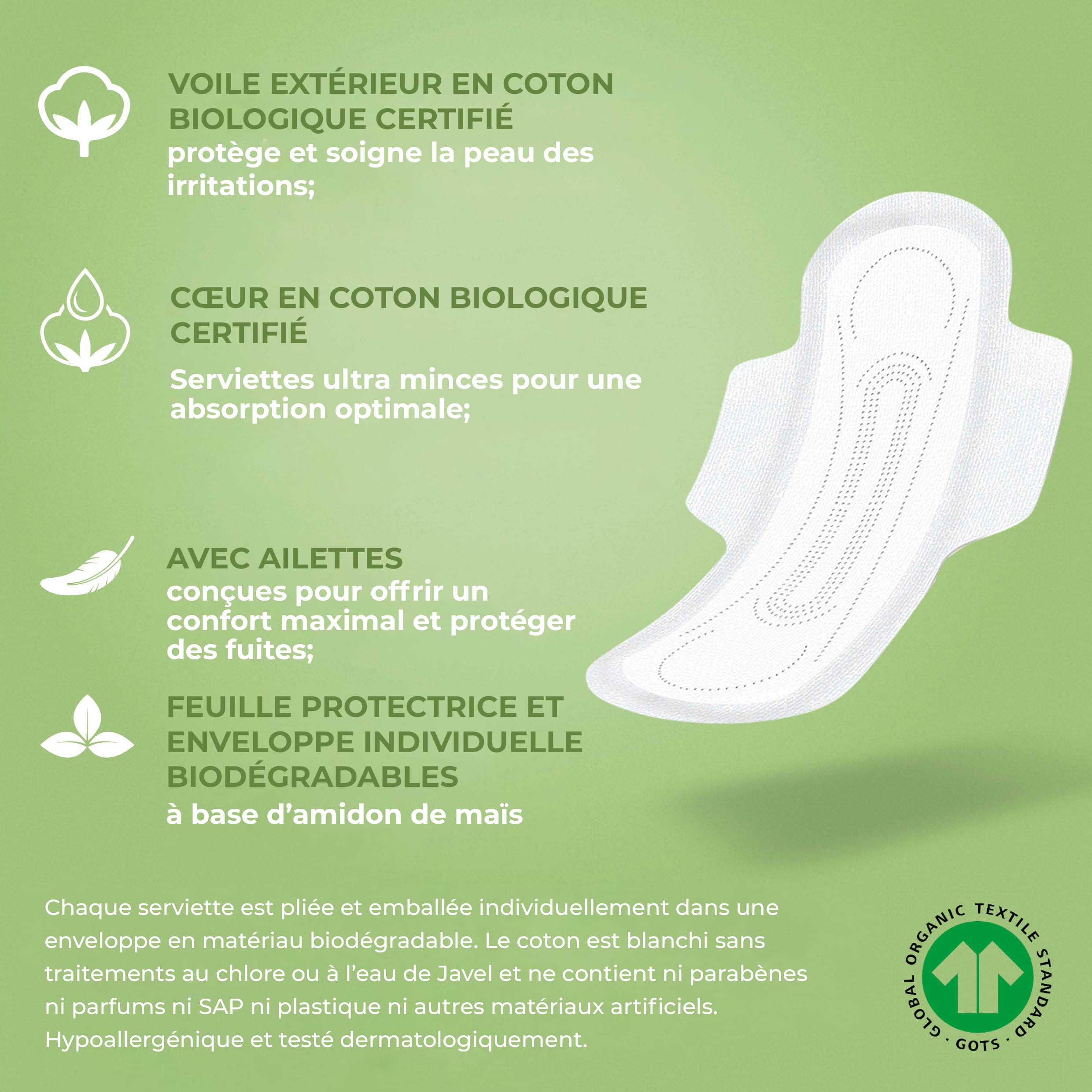 organyc-serviettes-hygi-niques-nuit-avec-ailettes-100-coton-bio-certifi-40-unit- image 3